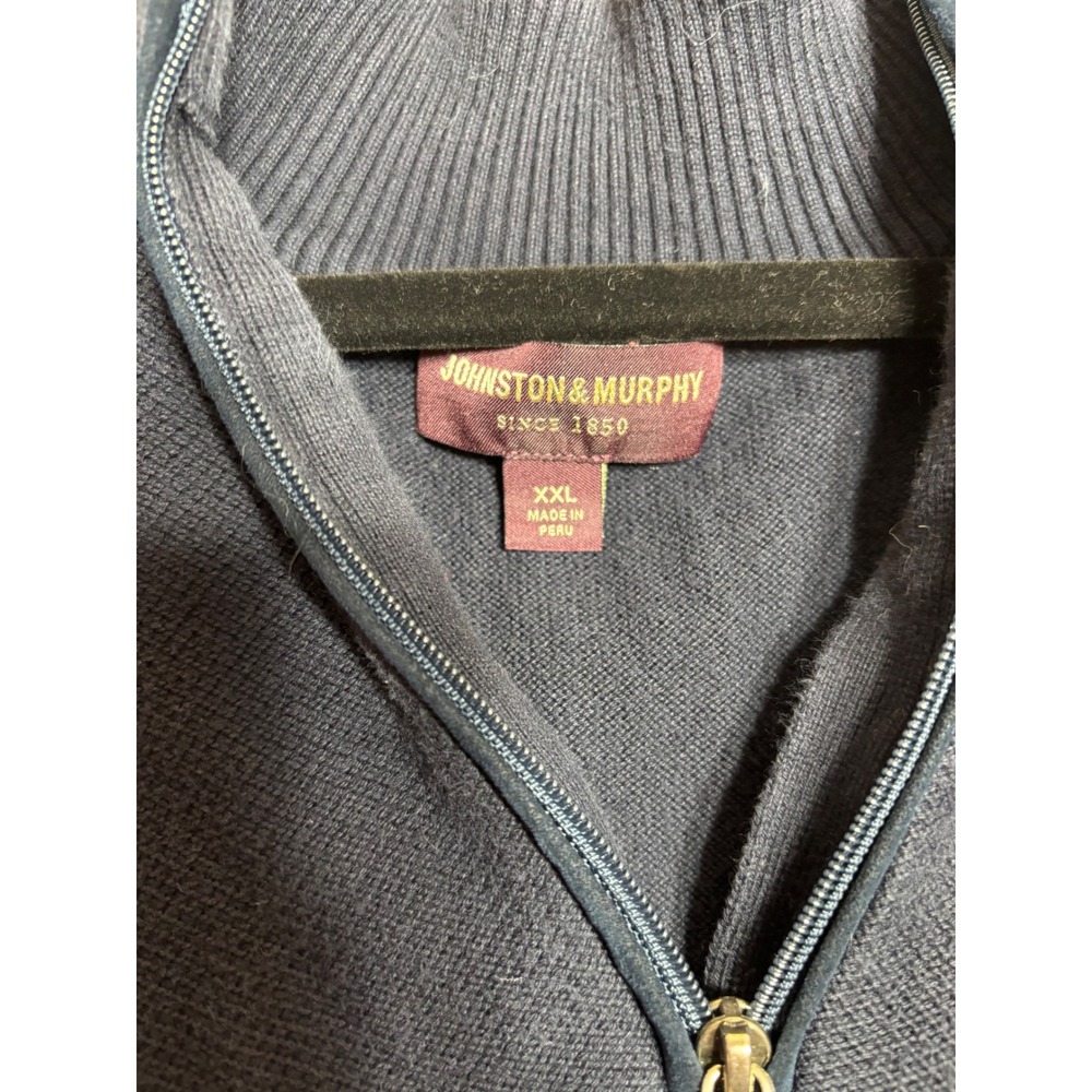 Johnston‎ & Murphy Mens XXL Navy Blue Cotton Blend Quarter Zip Sweater Vest - Picture 3 of 3